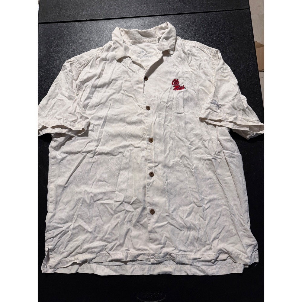 Tommy Bahama Ole Miss Rebels Silk Camp Shirt XL White Tonal Palm 192-T322158BR
